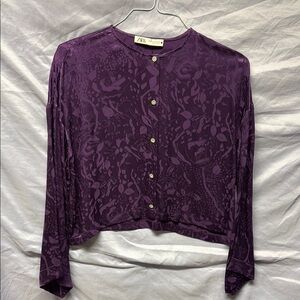 Zara Purple Mandarin Collar Button Down Shirt
